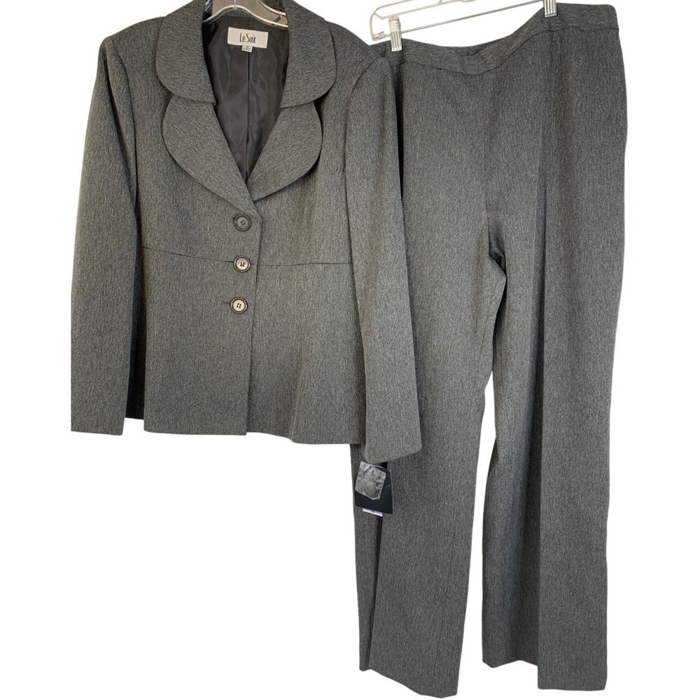 NWT Le Suit 18 Grey Herringbone 2 Piece Womens Suit Set Cuffable RDD10666